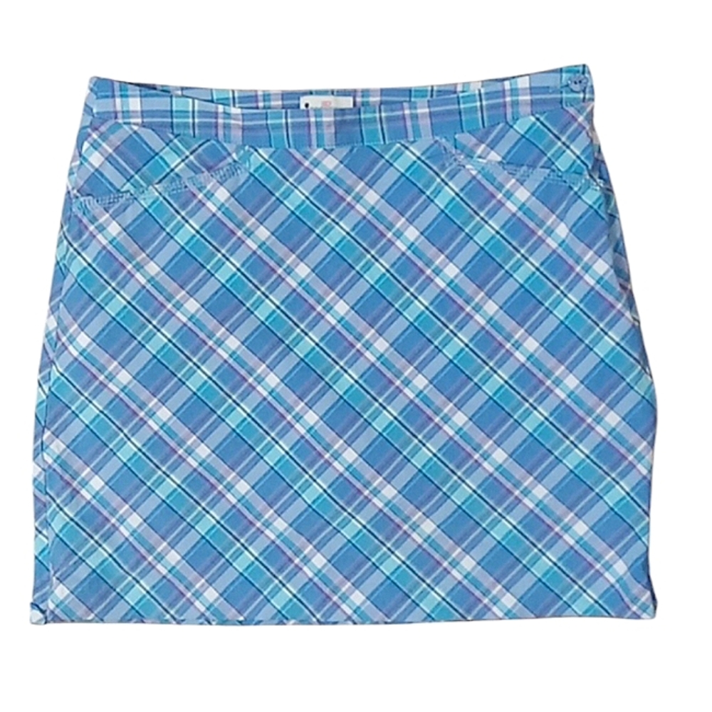 Dockers Golf Skort Blue Plaid Zippered Sides Front Pockets Size 8